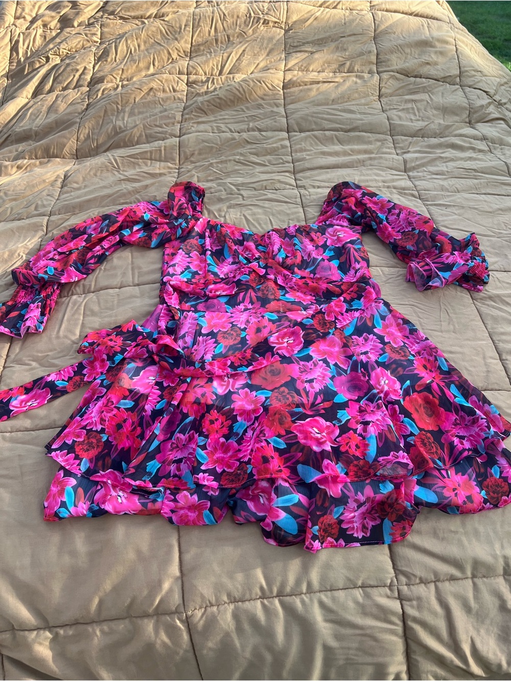 Lyaner Pink Floral Romantic Off Shoulder Romper Size Large Cottagecore Feminine